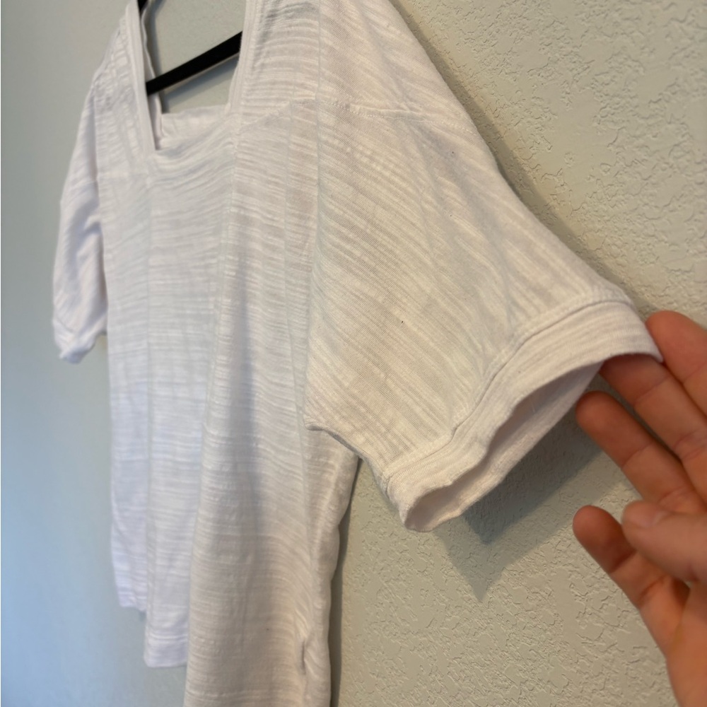 Anthropologie White Square Neck Small Textured Knit Minimalist Cottagecore Tee - Picture 3 of 10
